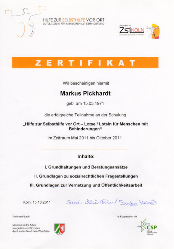 Zertifikat Lotse Markus Pickhardt