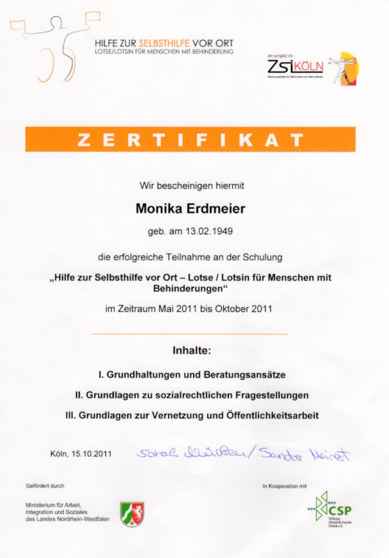 Zertifikat Lotse Monika Erdmeier